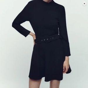 [ZARA] Black long-sleeve belted shift dress Sz XL (NWT)